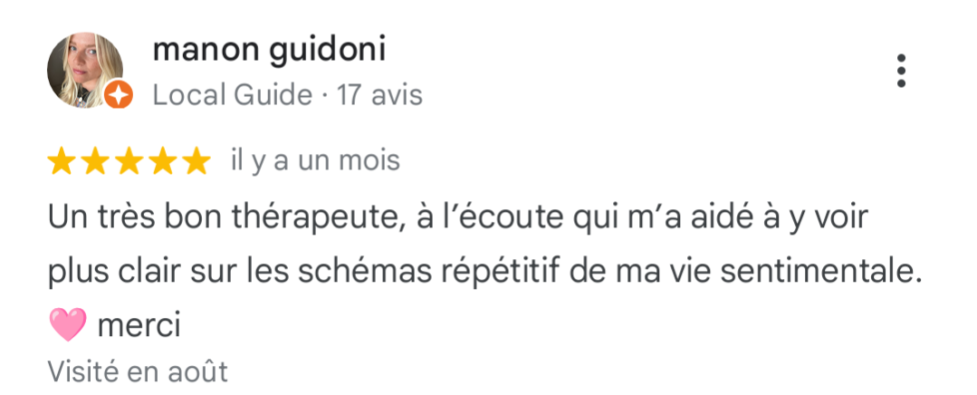 Avis thérapie vie sentimentale et schémas répétitifs 